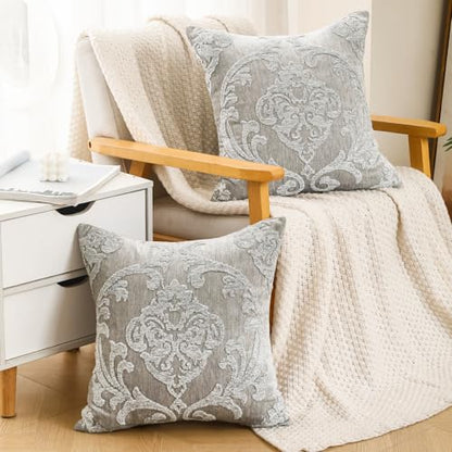 HPUK Embroidered Throw Pillow Covers 18x18 Inch, Boho Damask, Set of 2 - color: Grey-damask