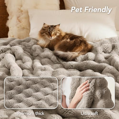 L'AGRATY Faux Rabbit Fur Throw Blanket for Couch, 50'' x 60'', Castle Grey - color: Castle Grey, size: 50" x 60"