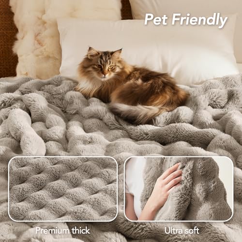 L'AGRATY Faux Rabbit Fur Throw Blanket for Couch, 90'' x 90'', Castle Grey - color: Castle Grey, size: 90" x 90"