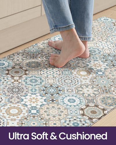 DEXI Kitchen Floor Mats Cushioned Anti Fatigue Runner Rug, 24x87 - color: Light Green, size: 87"L x 24"W x 0.4"Th