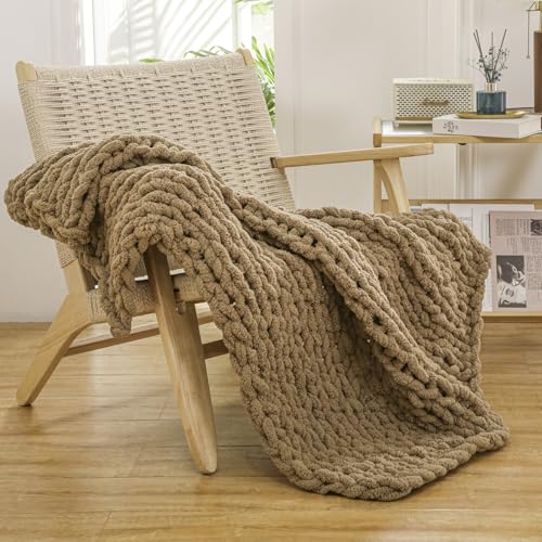 WESHIONGOO Chunky Knit Blanket Throw for Couch Bed 40"×40" Brown - color: Brown, size: 40"x40"(Small Size Throw)