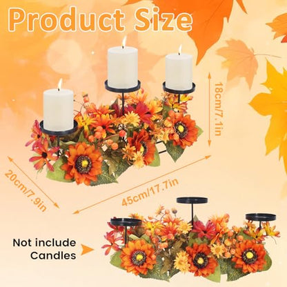 Fall Decor Metal Candle Holder Table Arrangements with Berry Maple Leaf