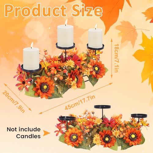 Fall Decor Metal Candle Holder Table Arrangements with Berry Maple Leaf