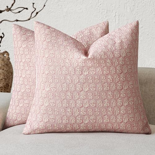 Foindtower Decorative Floral Print Throw Pillow Covers 18×18 Light Pink - color: Light Pink, size: 18" x 18" (Pack of 2)