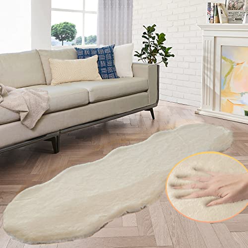 ORINOVA Shag Polyester Bunny Washable Fluffy Rug Runners for Hallways Camel Plush Area Rugs for Living Room Bedroom Sheepskin Rug 2x6 Shaped Nursery Rugs - color: Beige, size: 2' x 6' (Oblong)