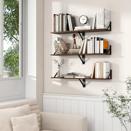 Axeman Floating Shelves for Wall, 16'' x 8'' Brown Wall Shelves Set of 2 - color: Rustic Brown, size: 16 Inch