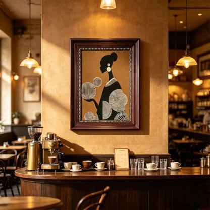 Dark Brown Framed African American Women Canvas Wall Art 9x11 in - color: Geometric Girl 1, size: 11"L x 9"W