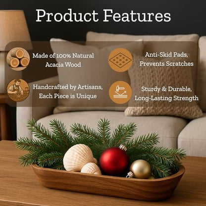 Mie Creations 16.5'' Large Wooden Dough Bowl for Decor, Table Centerpiece