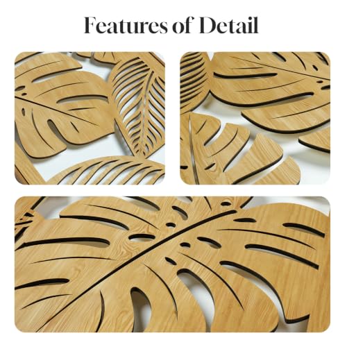 Large Framed Boho Cutout Carved Wood Wall Art for Living Room, 24x36 Inch - color: Natural Color