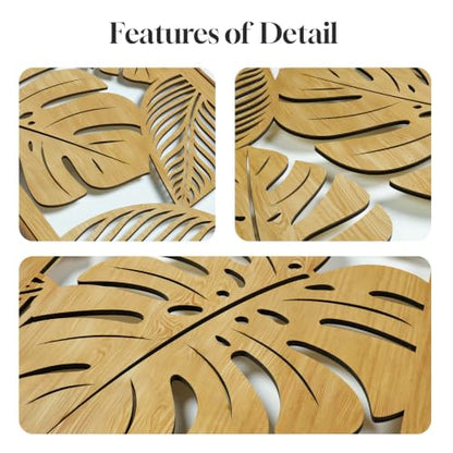 Large Framed Boho Cutout Carved Wood Wall Art for Living Room, 24x36 Inch - color: Natural Color
