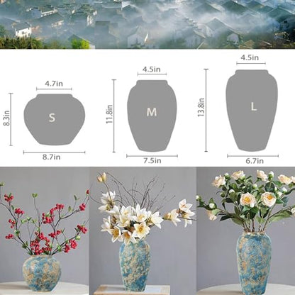 Rustic Ceramic Flower Vase, 8.3in Small Chinese Style Vase,Blue - color: Blue a