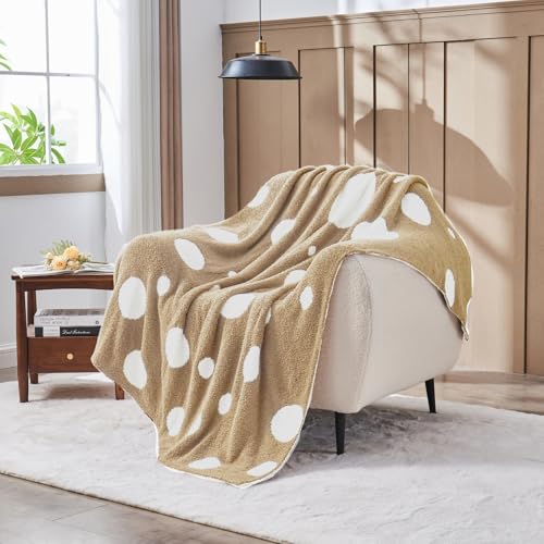 CozeCube Reversible Knit Throw Blanket, Beige White Polka Dot, 50"x60" - color: D-beige and White, size: 50"x60"