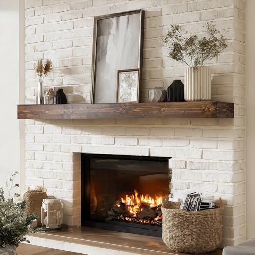 56x8x3in Rustic Fireplace Mantel Pine Wood, Weathered Brown - color: Weathered Brown, size: 56x3x8-hollow