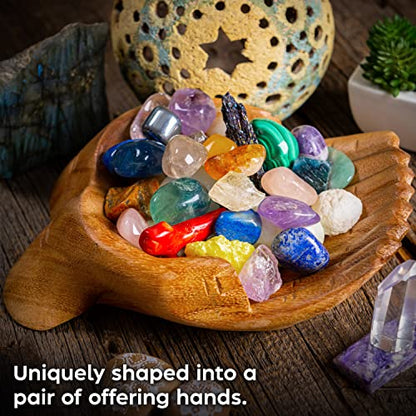 Wooden Hands Bowl, Crystal Display, Rock Display, Natural, Medium - color: Natural, size: M