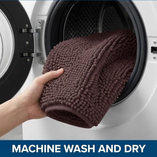 Bathroom Rugs Sets 2 Piece,Super Absorbent Chenille Bath Mats and U-Shaped Toilet Rug,Strong PVC Non Slip Backing,Microfiber Washable Dry Quickly Bath Mats for Bathroom(20"x32"+20"x20"U, Coffee) - color: Coffee