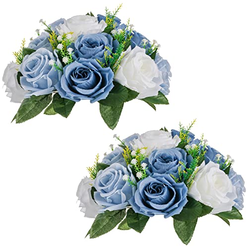 NUPTIO Flower Balls Wedding Table Centerpieces, Dusty Blue & White Roses - color: Dusty Blue & White, size: 2 Pcs