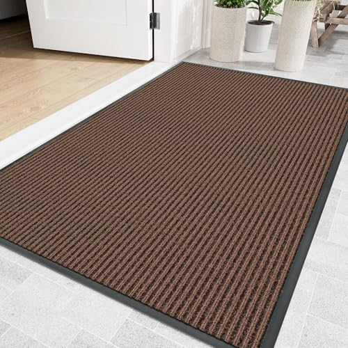 Front Door Mat, 48" x 24" Heavy Duty Indoor Outdoor Doormat - color: Brown Stripe, size: 2' x 4' (Rectangular)