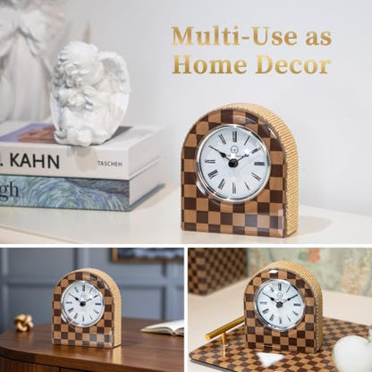 Mini Arched Checkerboard Glass Clock - color: Mocha