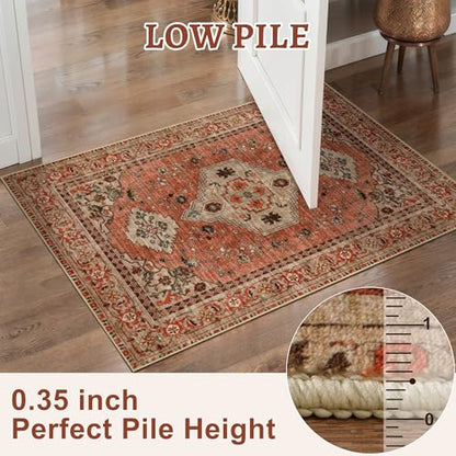 Tangsoo Boho Small Area Rug, 2x3 Washable Throw Rugs for Entryway, Non Slip - color: Terracotta/Tan, size: 2' X 3' (Rectangular)