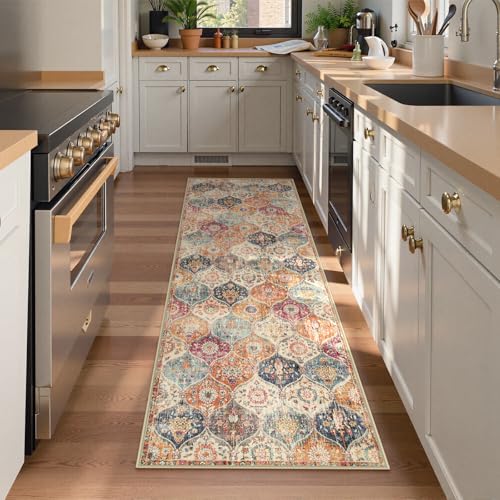 Lahome Moroccan Kitchen Runner for Hallways, 2x7 Runner Rug Non Slip - color: Burnt Orange/Teal Multi, size: 2' x 7' (Runner)