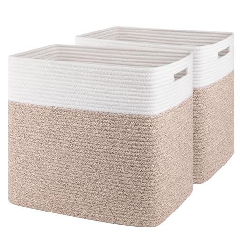 OIAHOMY 2 PACK Tall Storage baskets 55L Blanket Basket Living Room Brown - color: Brown, size: 16.5" x 13" x 15"
