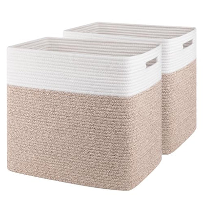 OIAHOMY 2 PACK Tall Storage baskets 55L Blanket Basket Living Room Brown - color: Brown, size: 16.5" x 13" x 15"