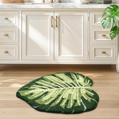 LUMI Bathroom Rug Green Leaf, Absorbent Non Slip Bath Mat, 23.5"x31.5" - color: Ample Monstera