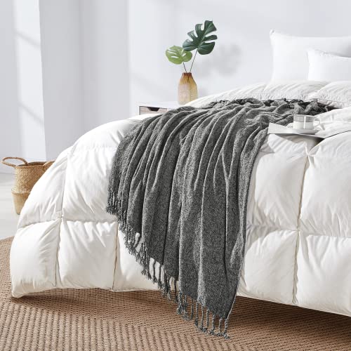 BOURINA Chenille Throw Blanket Knitted Outdoor Blanket,50x60Inch Dark Grey - color: Dark Grey, size: 50"×60"