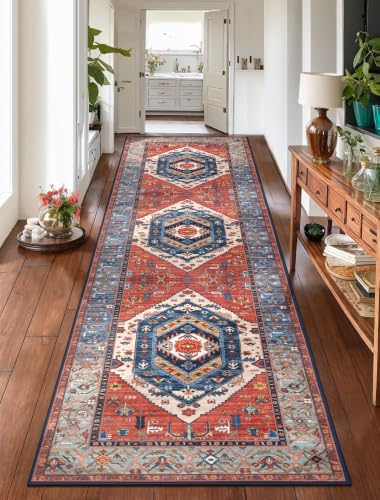 SERISSA 2'6"x10' Washable Non Slip Boho Runner Rug for Hallway，Rust - color: Rust/Multi, size: 2'6" x 10' (Runner)