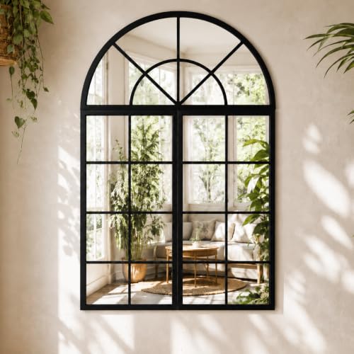 Large Black Arched Window Mirror, 32 x 47.2 in, 3-Piece Set - color: Matte Black, size: 32"L x 47"W