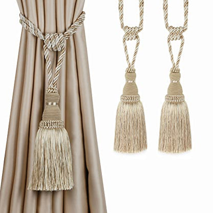 BEL AVENIR 2 Pack Curtain Tiebacks Tassel Drapery Tie-Backs Rope Holdbacks - color: Mix Beige, size: 2 Pack
