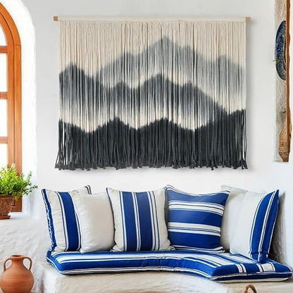 IOWER Macrame Wall Hanging Black Dip Dyed Boho Wall Art 27" W x 19" L - color: black