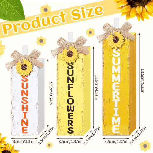 MiniInflat 3 Pcs Sunflower Table Decor, August Wooden Block Sign Decoration - style: Sunflower