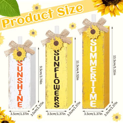 MiniInflat 3 Pcs Sunflower Table Decor, August Wooden Block Sign Decoration - style: Sunflower