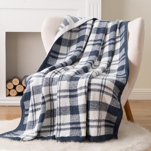 Battilo Navy Blue Checkered Throw Blanket, 50"x60" - color: Navy