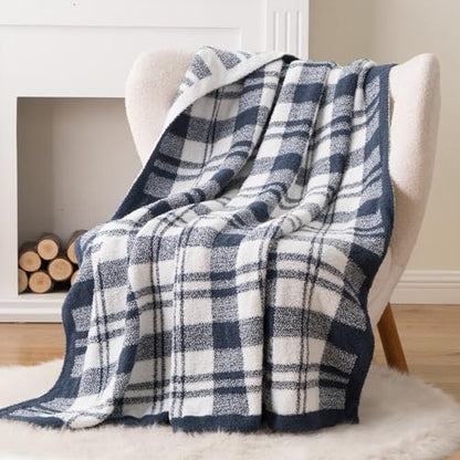 Battilo Navy Blue Checkered Throw Blanket, 50"x60" - color: Navy