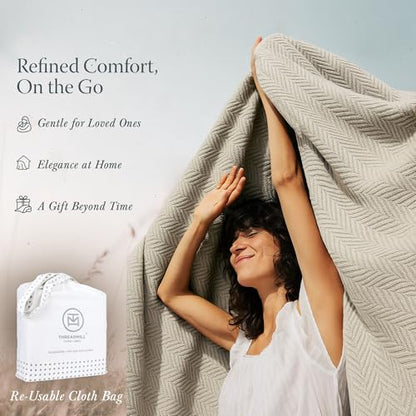 Threadmill Luxury 100% Cotton Queen Herringbone Blanket, Sand - color: Sand, size: Queen (90" x 92")