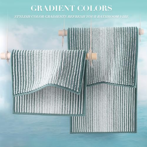 BSICPRO Bathroom Rugs Sets 2 Piece, Non Slip Striped Bath Mats, Sea Green - color: Sea Green, size: 20" x 32" Plus 16" x 24"