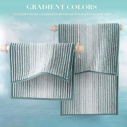 BSICPRO Bathroom Rugs Sets 2 Piece, Non Slip Striped Bath Mats, Sea Green - color: Sea Green, size: 20" x 32" Plus 16" x 24"