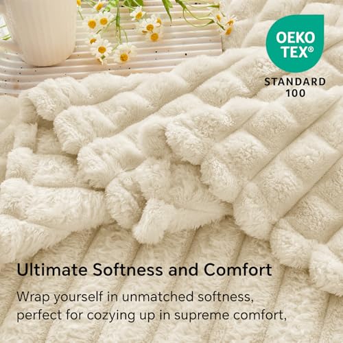 BEDELITE 3D Checked Beige Fleece Throw Blanket for Couch, 50x60 Inches - color: Beige, size: Throw(50"x60")