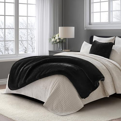 EverGrace Faux Chinchilla Fur Throw Blanket, 60"x80", Black Noir Mink - color: Black Noir Mink, size: 60"x80"