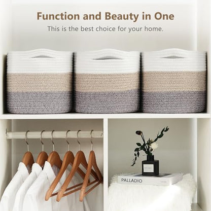 ECDYQXVU 15x10x9 Inch Woven Cotton Rope Storage Basket, 1 Pack - color: Gradient Brown, size: 1 Pack