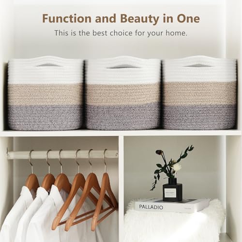 ECDYQXVU 15x10x9 Inch Woven Cotton Rope Storage Basket, 2 Pack - color: Gradient Brown, size: 2 Pack