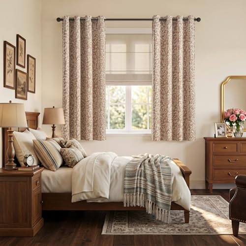 jinchan Taupe Floral Curtians 63 Inch Room Darkening Grommet 2 Panels - color: *Taupe, size: 50"W x 63"L (Pack of 2)