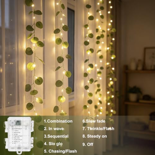 Vine Fairy Lights, 6.5FT 40 LEDs Eucalyptus String Lights, 2 Pack - color: Eucalyptus, size: 6.5 ft-20 LED-2 pack