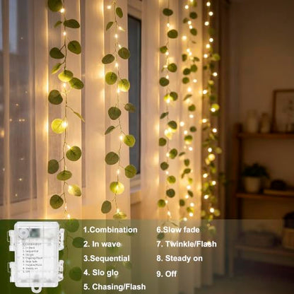 Vine Fairy Lights, 6.5FT 40 LEDs Eucalyptus String Lights, 2 Pack - color: Eucalyptus, size: 6.5 ft-20 LED-2 pack