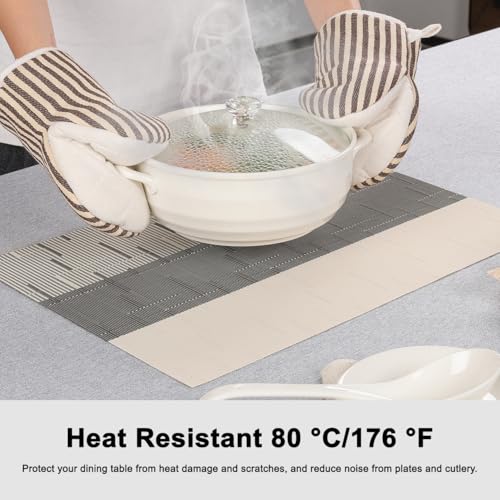 Placemats Set of 4, Vinyl Woven Heat-Resistant Place Mats - color: Beige Dark Gray, size: Set of 4