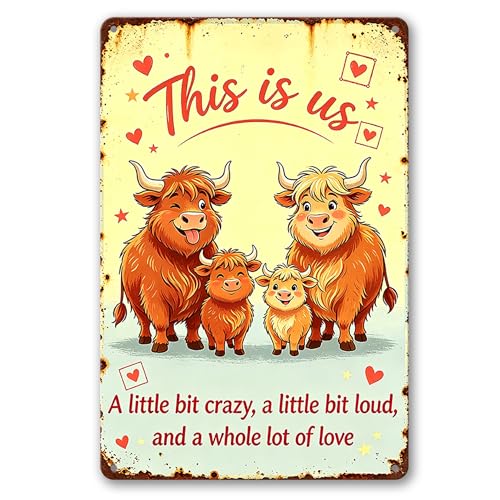 Heart Accent Cow Family Vintage Print,Solid Aluminum Wall Sign, Cottage Bedroom Accent, Warm Housewarming Decor Plaque 8x12 Inch - color: M2030-Cow1-8