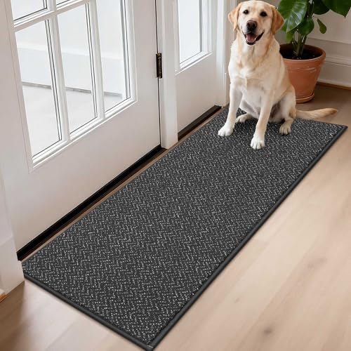 COSY HOMEER Dirt Trapper Door Mat 17"x48" Non Slip Washable Dark Grey - color: Dark Grey, size: 17" x 48"