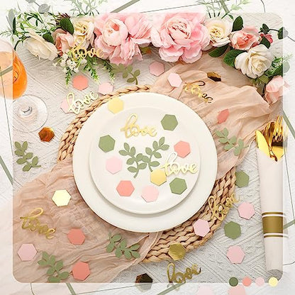 Kathfly 500 Pcs Greenery Wedding Table Confetti, Lavender‑sage - color: Gold, Tea Green, Light Pink, Crimson
